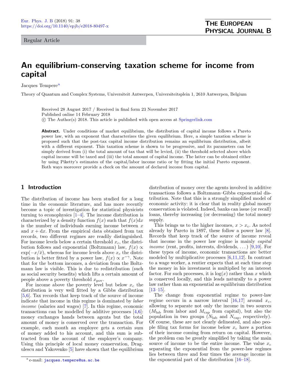 An Equilibrium-Conserving Taxation Scheme for Income from Capital