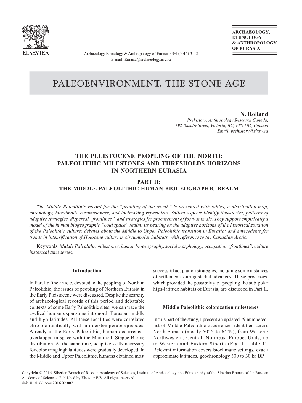 The Pleistocene Peopling of the North: Paleolithic Milestones and Thresholds Horizons in Northern Eurasia Part Ii: the Middle Paleolithic Human Biogeographic Realm