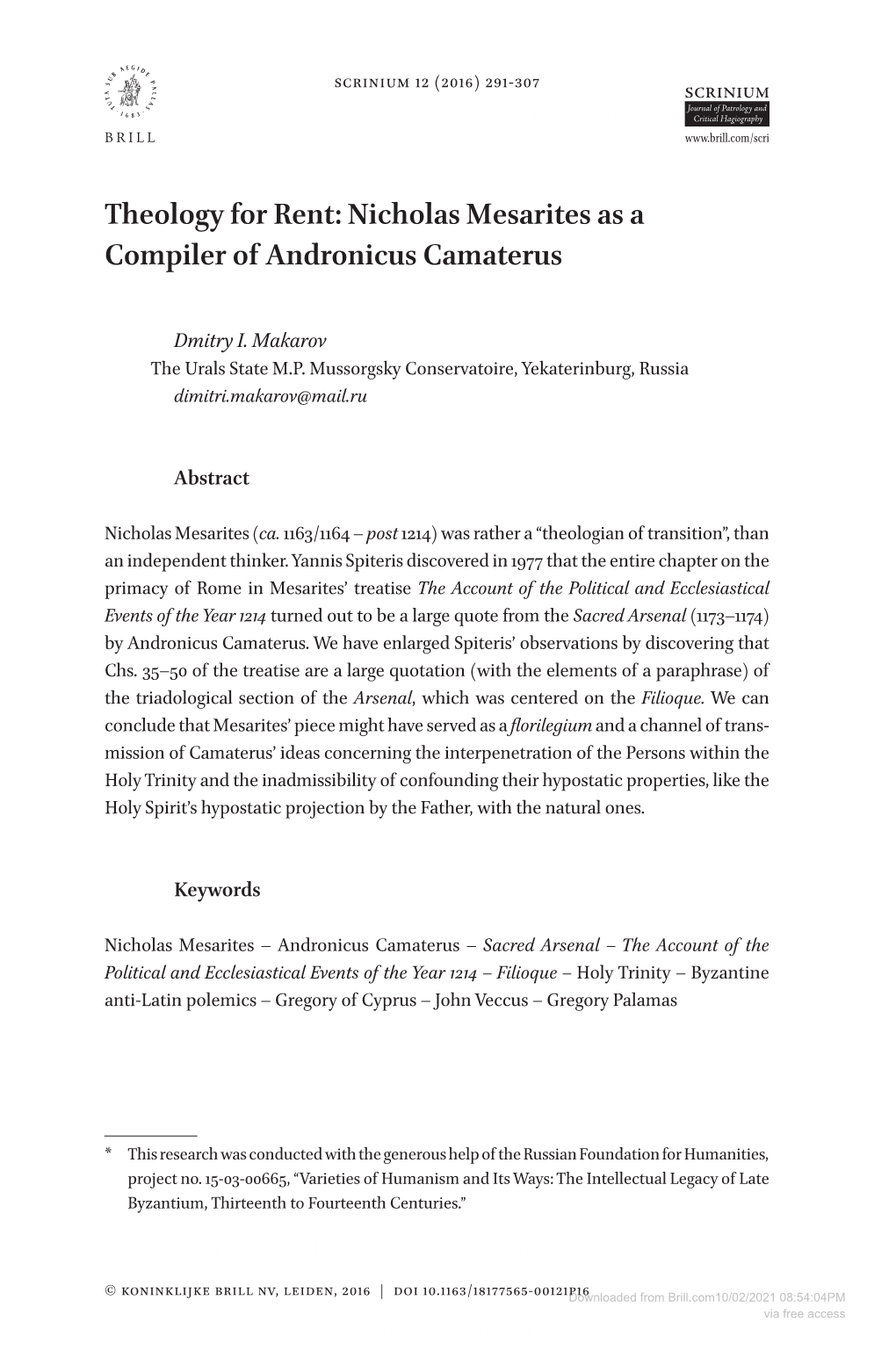 Downloaded from Brill.Com10/02/2021 08:54:04PM Via Free Access Ethiopians and the Others: Cultures of the Christian Orient in the Middle Ages 292 Makarov