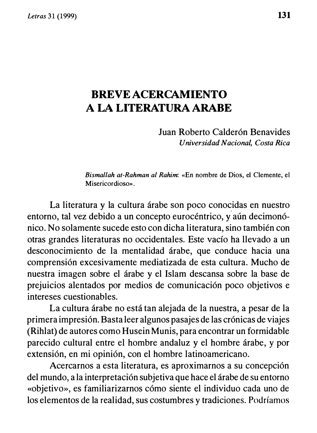 Juan Roberto Calderón Benavides La Literatura Y La Cultura Árabe Son