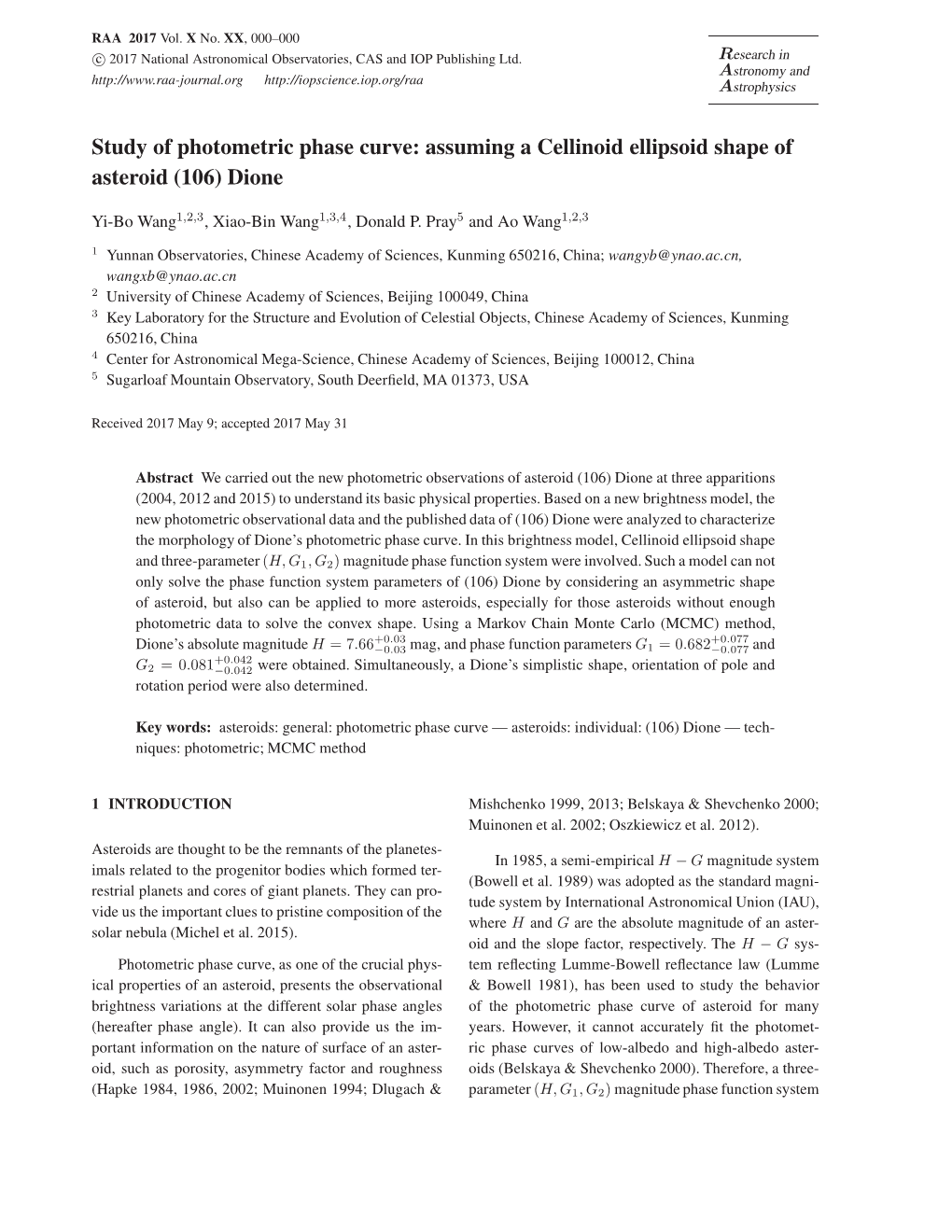 Study of Photometric Phase Curve: Assuming a Cellinoid Ellipsoid Shape of Asteroid (106) Dione