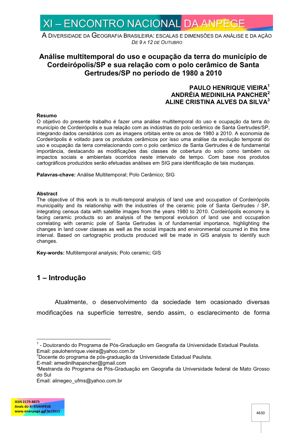 Análise Multitemporal Do Uso E Ocupação Da Terra Do Município De Cordeirópolis/SP E Sua Relação Com O Polo Cerâmico De Santa Gertrudes/SP No Período De 1980 a 2010