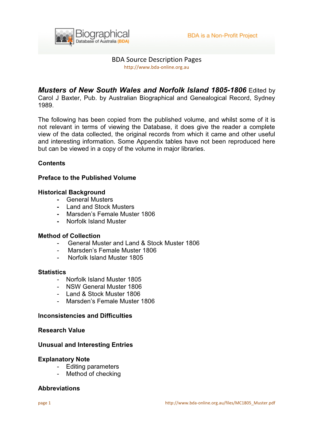 Musters of NSW & Norfolk Island 1805-1806