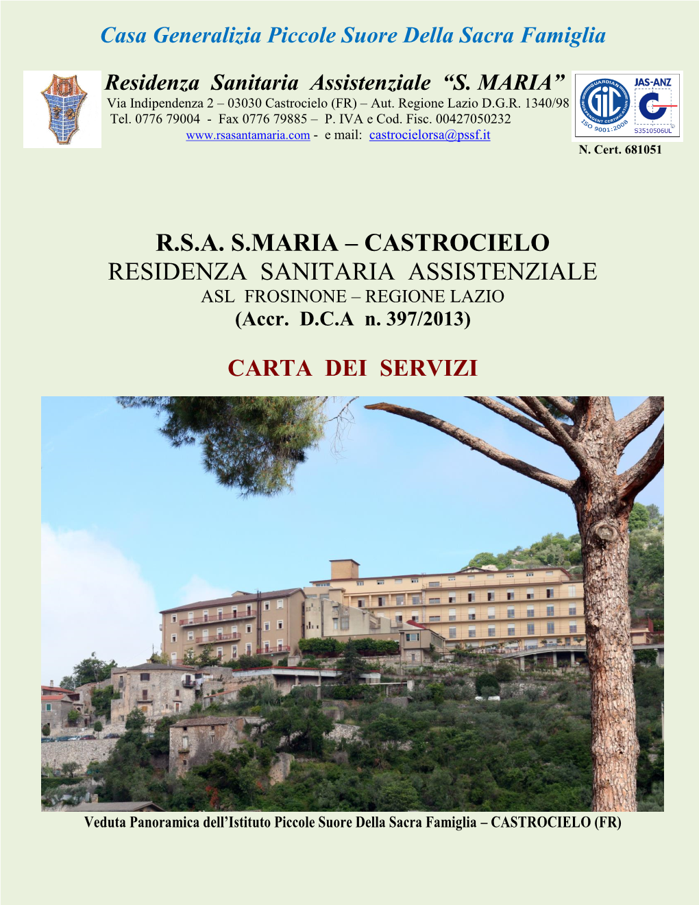 CASTROCIELO RESIDENZA SANITARIA ASSISTENZIALE ASL FROSINONE – REGIONE LAZIO (Accr