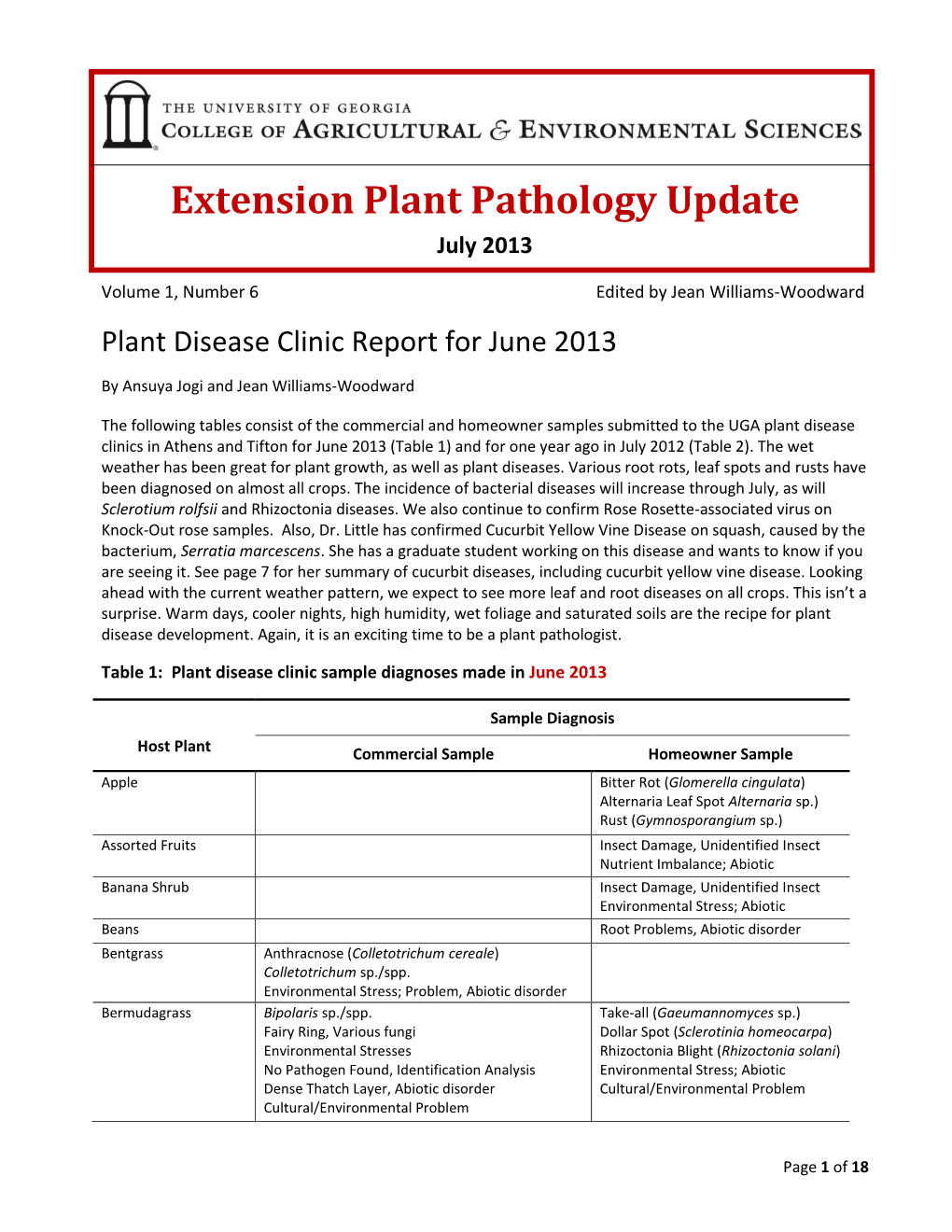 Extension Plant Pathology Update July 2013