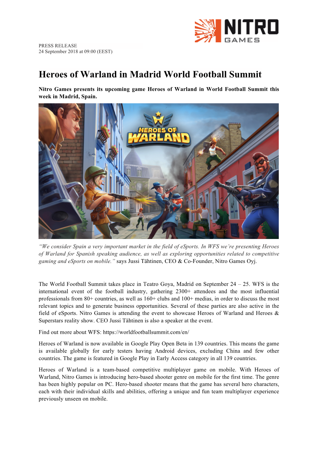 Heroes of Warland in Madrid World Football Summit