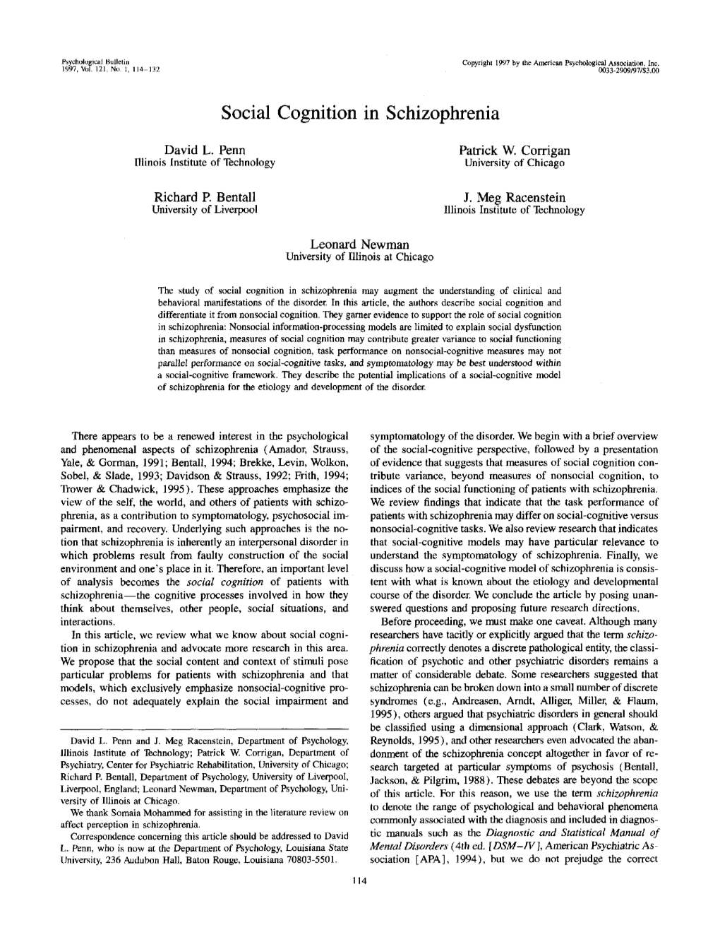 Social Cognition in Schizophrenia