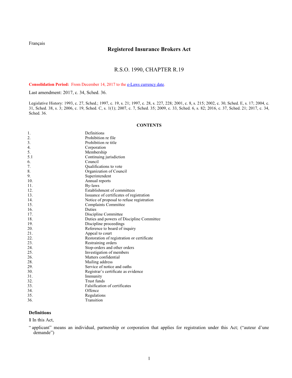 Registered Insurance Brokers Act, R.S.O. 1990, C. R.19