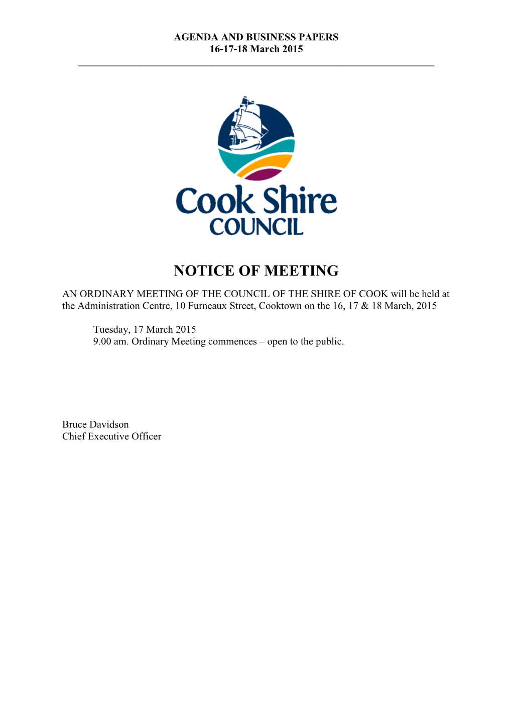 Cook Shire Council Agenda