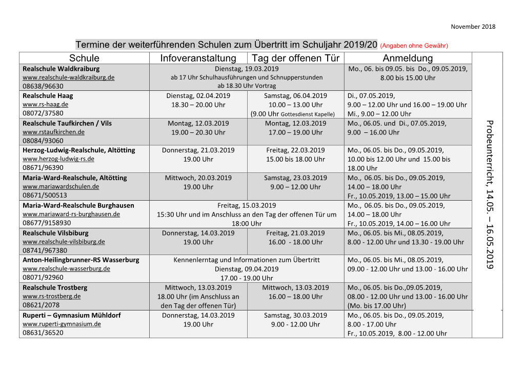 Schule Infoveranstaltung Tag Der Offenen Tür Anmeldung Probeunterricht, 14.05. – 16.05.2019