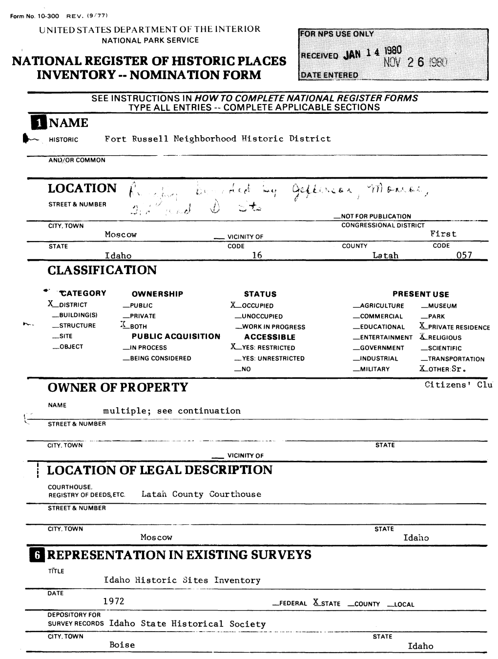 Nomination Form Name Owner of Property