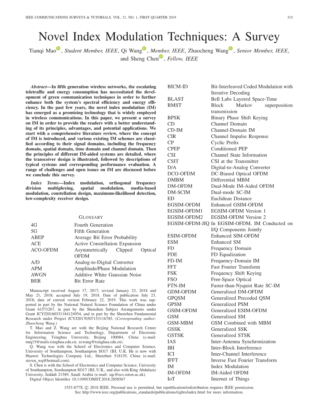 Novel Index Modulation Techniques: a Survey