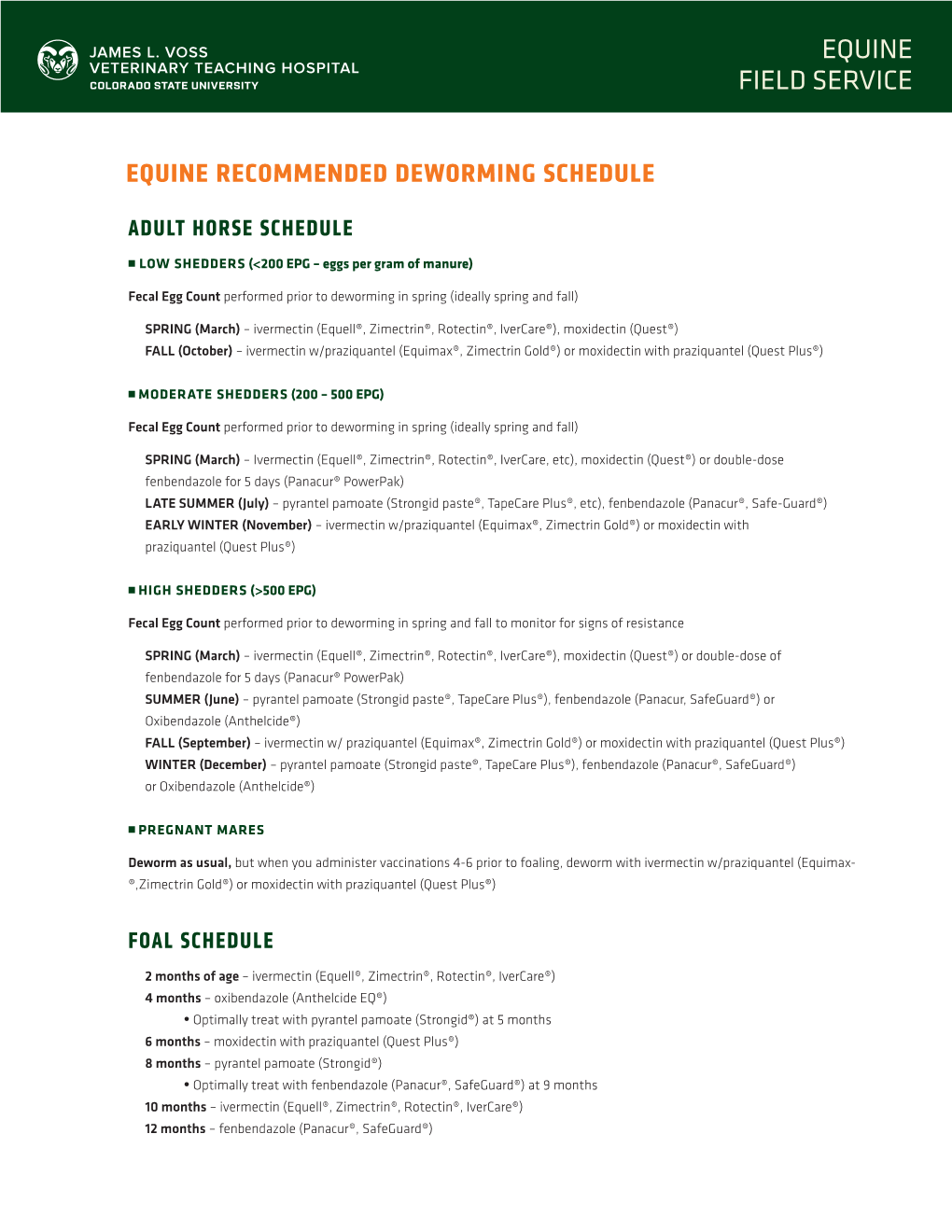 Equine Recommended Deworming Schedule