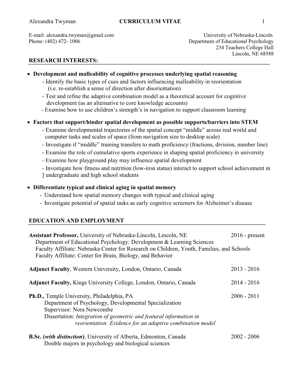 Alexandra Twyman CURRICULUM VITAE 1