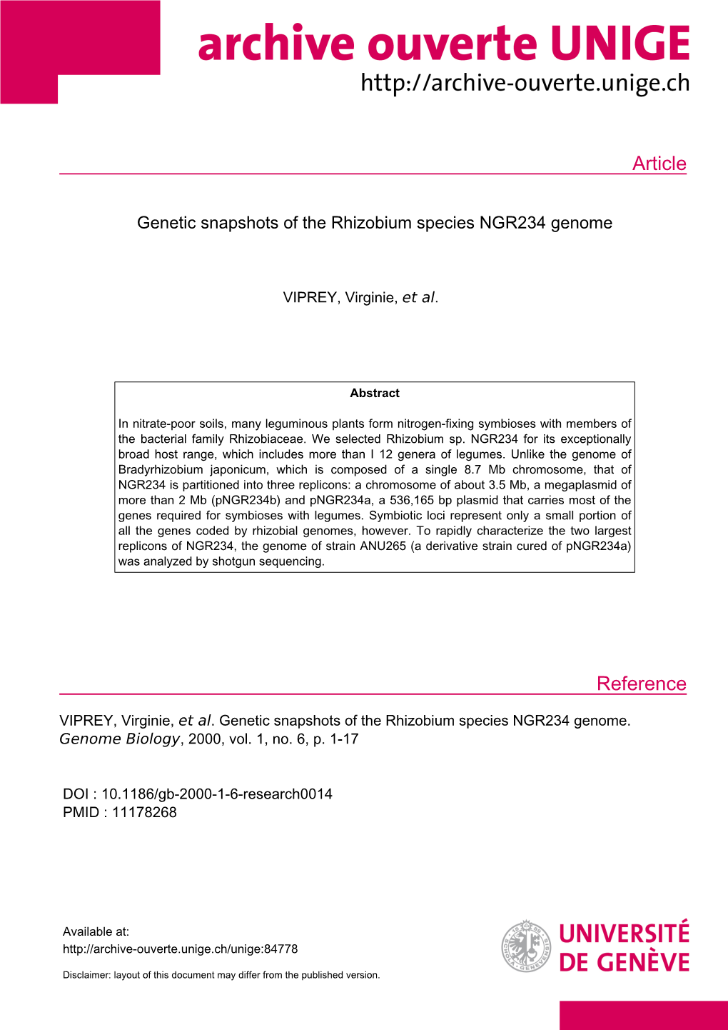 Genetic Snapshots of the Rhizobium Species NGR234 Genome