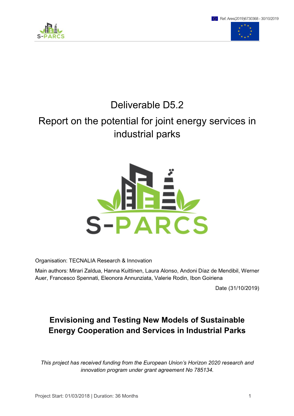 Deliverable D5.2 Report on the Potential for Joint Energy Services in Industrial Parks