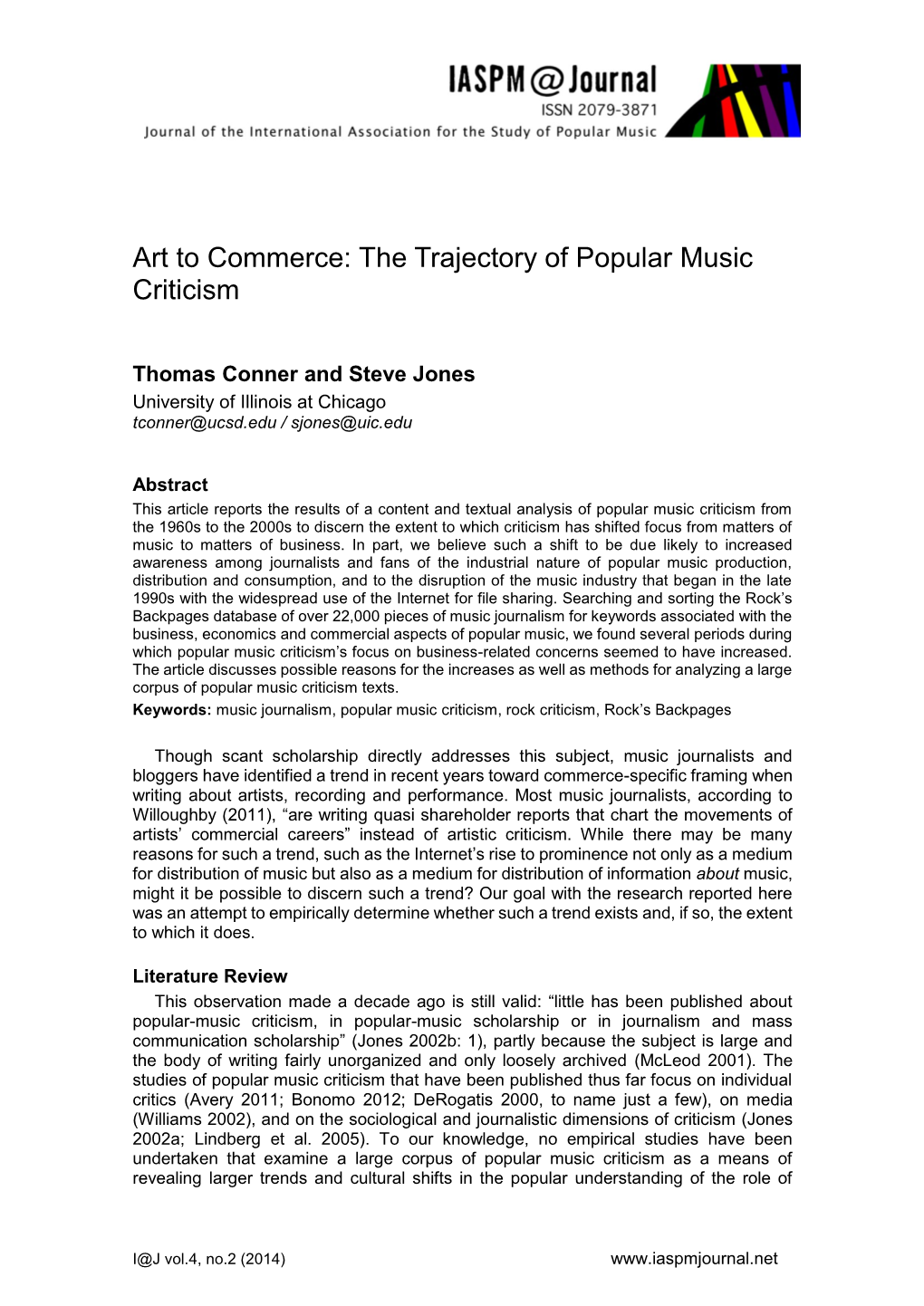 Art to Commerce: the Trajectory of Popular Music Criticism