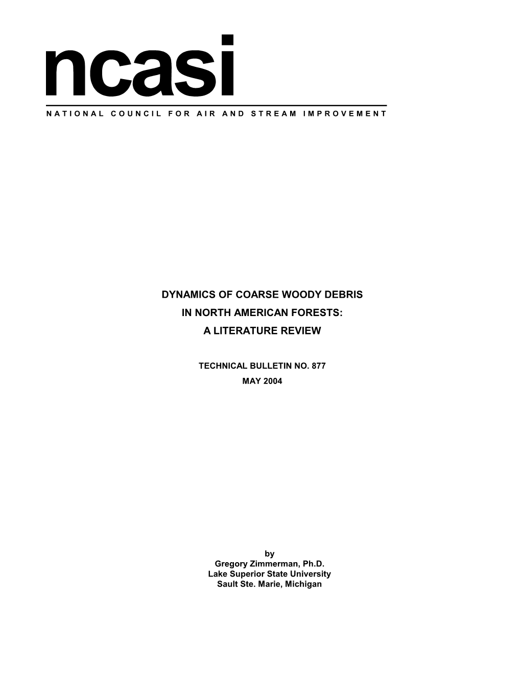 TB877 Dynamics of Coarse Woody Debris in North American Forests: A