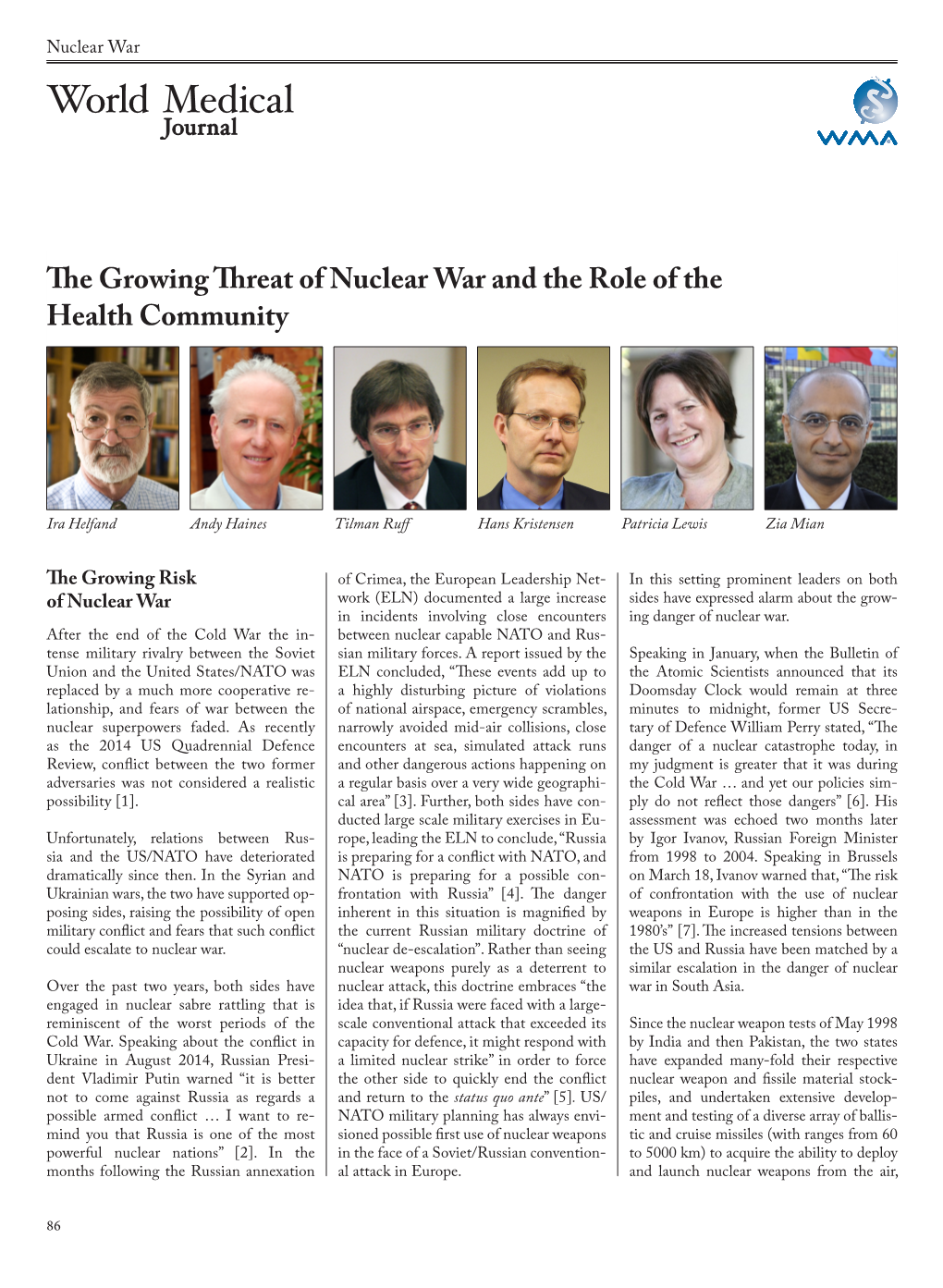 E Growing Reat of Nuclear War and the Role of the Health Community