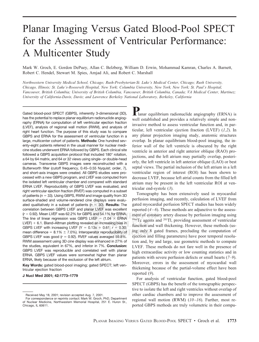 Planar Imaging Versus Gated Blood-Pool SPECT for the Assessment of Ventricular Performance: a Multicenter Study