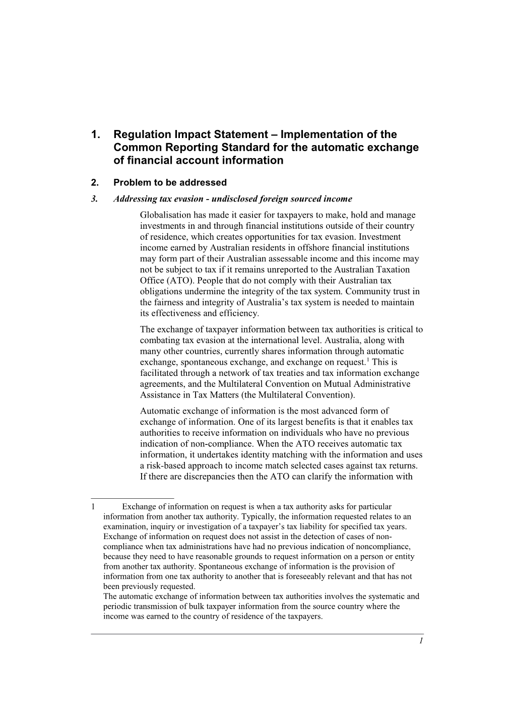 Implementation Of The Common Reporting Standard RIS