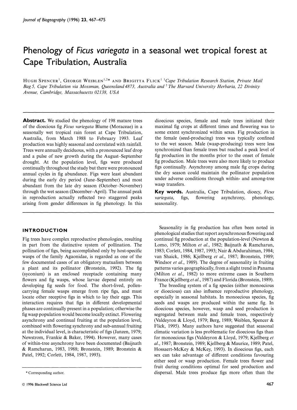 Phenology of Ficus Variegata in a Seasonal Wet Tropical Forest At