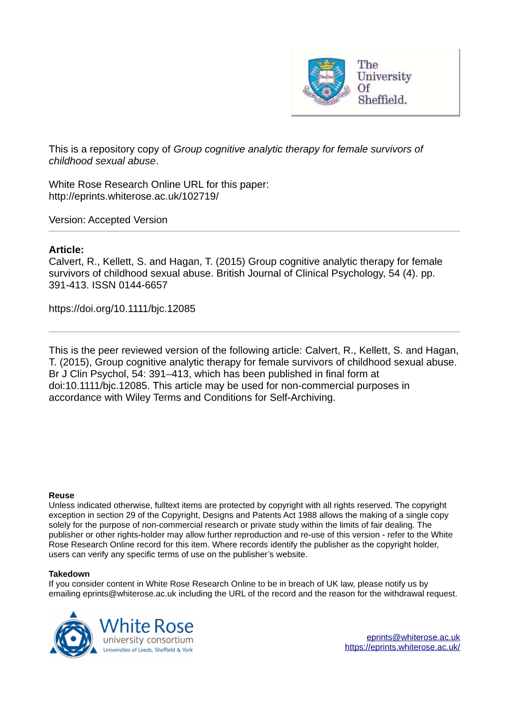 Group Cognitive Analytic Therapy for Female Survivors of Childhood Sexual Abuse