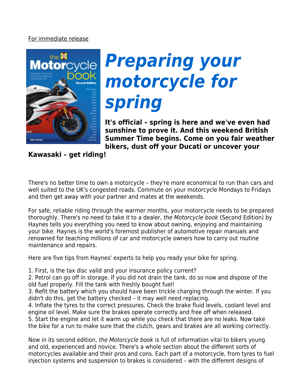 Preparing Your Motorcycle for Spring