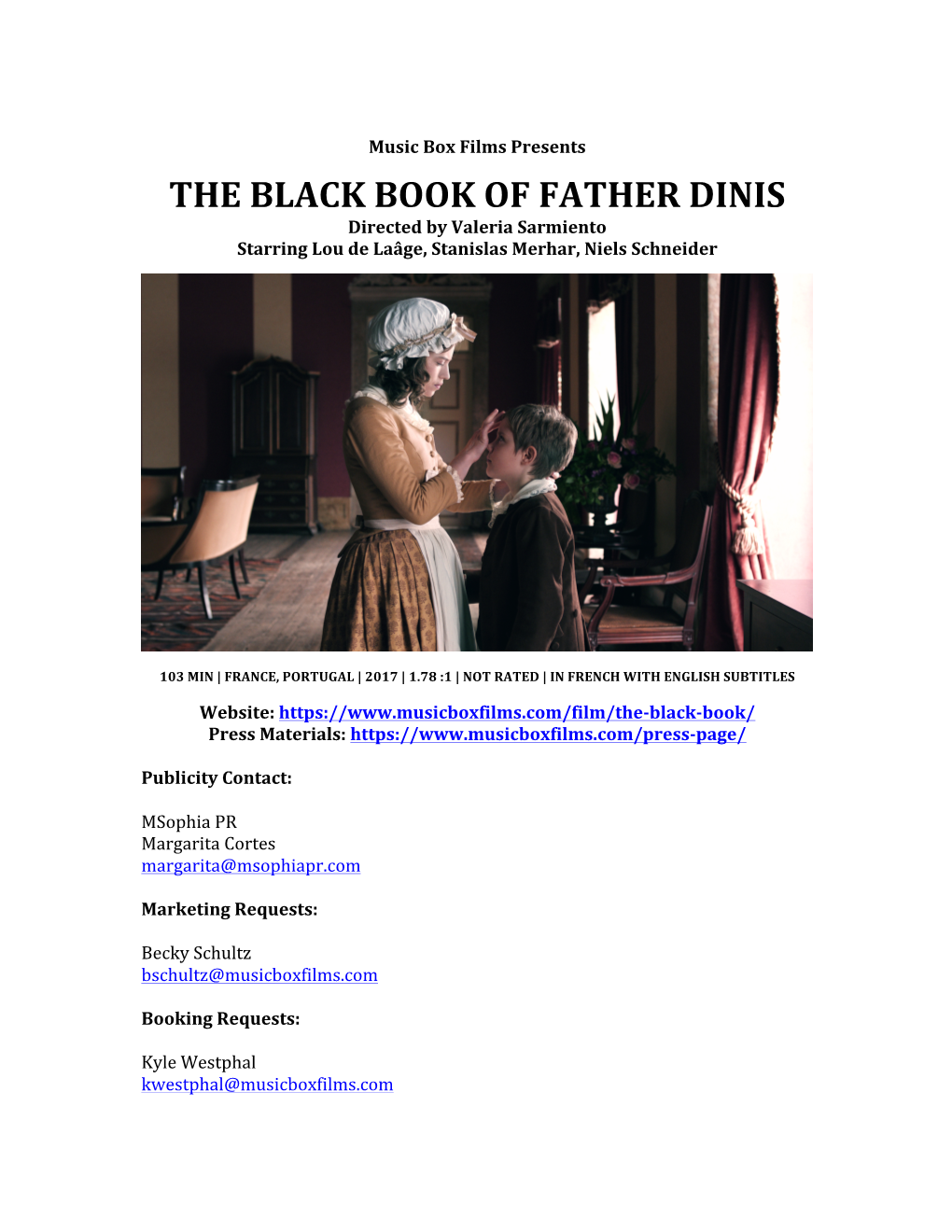 THE BLACK BOOK of FATHER DINIS Directed by Valeria Sarmiento Starring Lou De Laâge, Stanislas Merhar, Niels Schneider