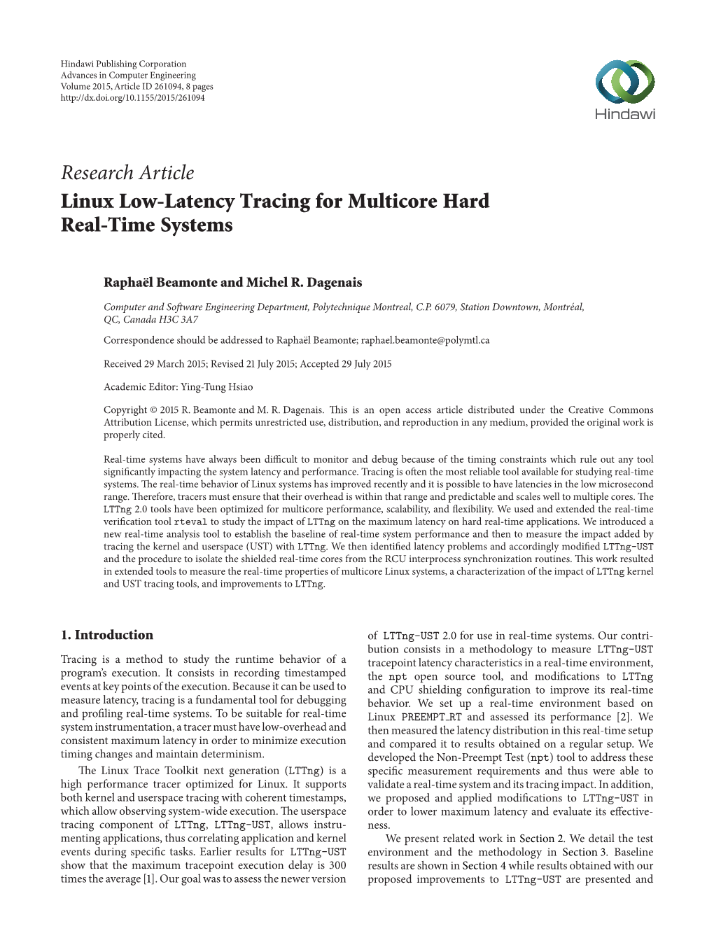 Linux Low-Latency Tracing for Multicore Hard Real-Time Systems