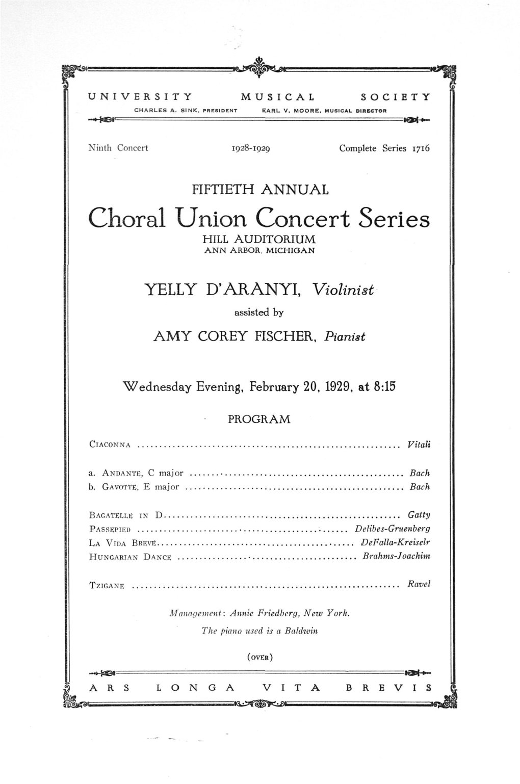 Choral Union Concert Series HILL AUDITORIUM ANN ARBOR, MICHIGAN