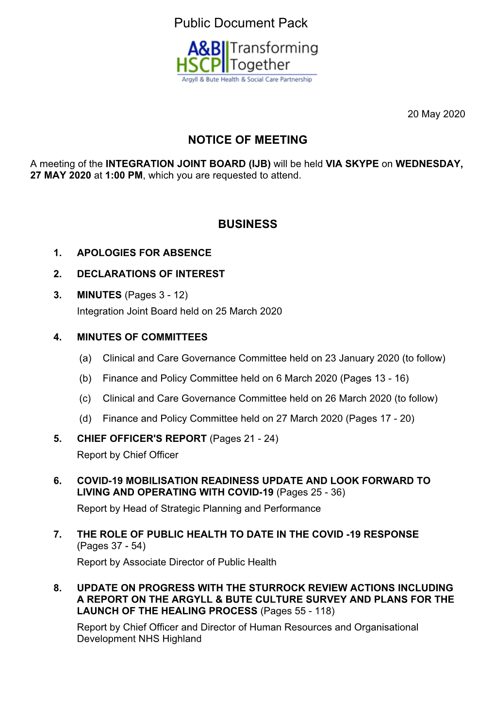 (Public Pack)Agenda Document for Integration Joint Board (IJB), 27/05/2020 13:00