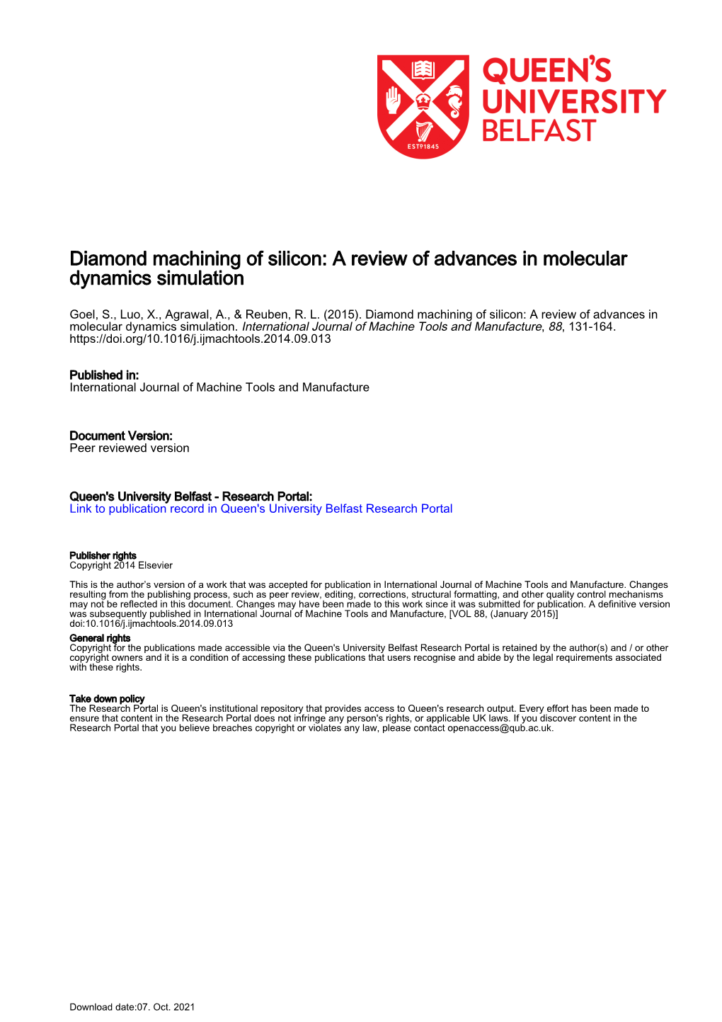 Diamond Machining of Silicon: a Review of Advances in Molecular Dynamics Simulation