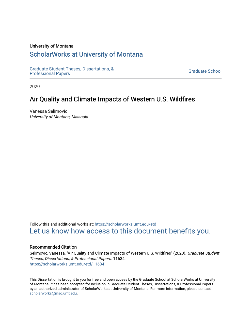 Air Quality and Climate Impacts of Western U.S. Wildfires