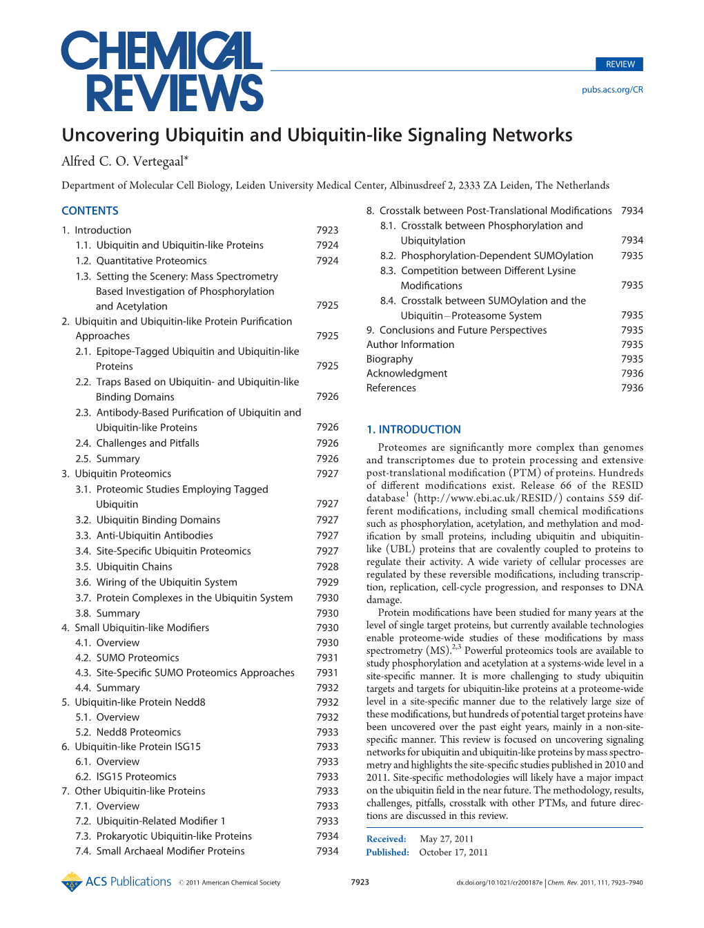 Uncovering Ubiquitin and Ubiquitin-Like Signaling Networks Alfred C