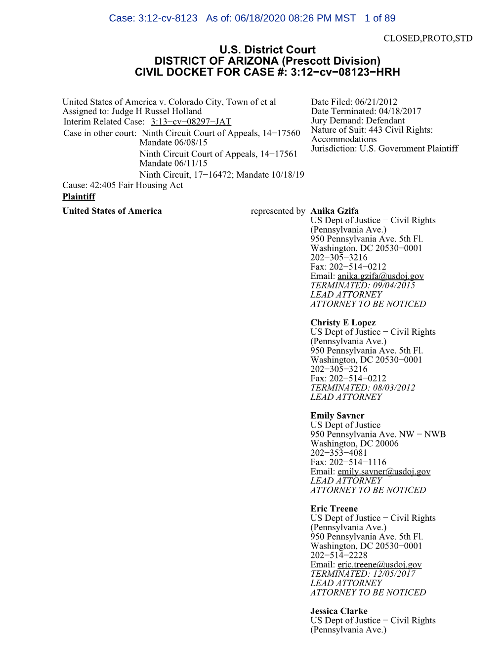 CIVIL DOCKET for CASE #: 3:12−Cv−08123−HRH