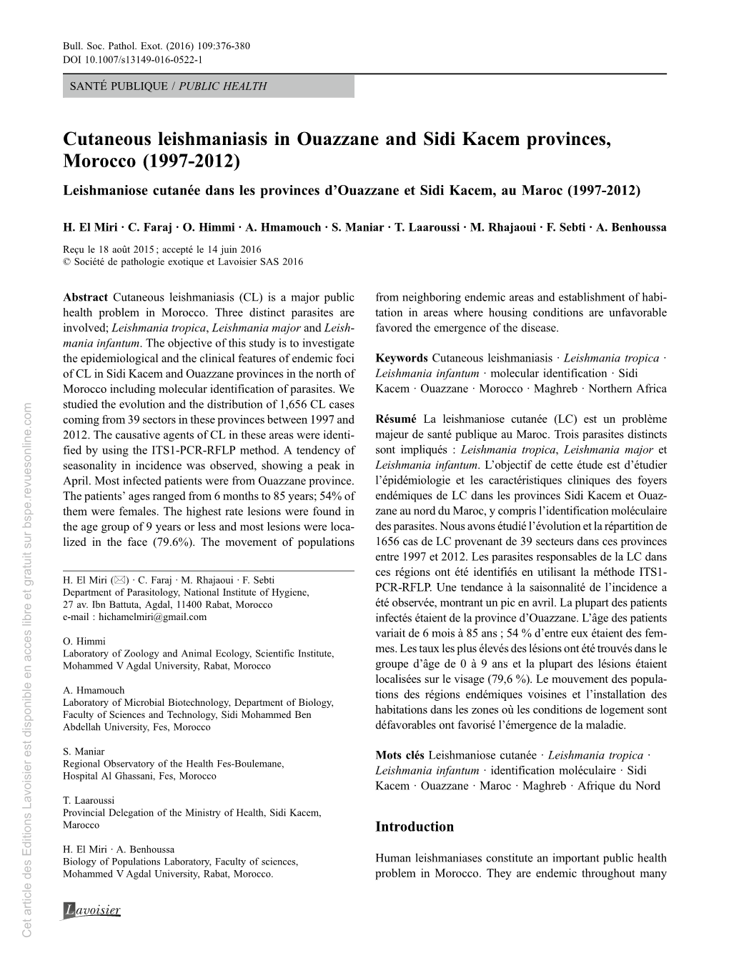 Cutaneous Leishmaniasis in Ouazzane and Sidi Kacem