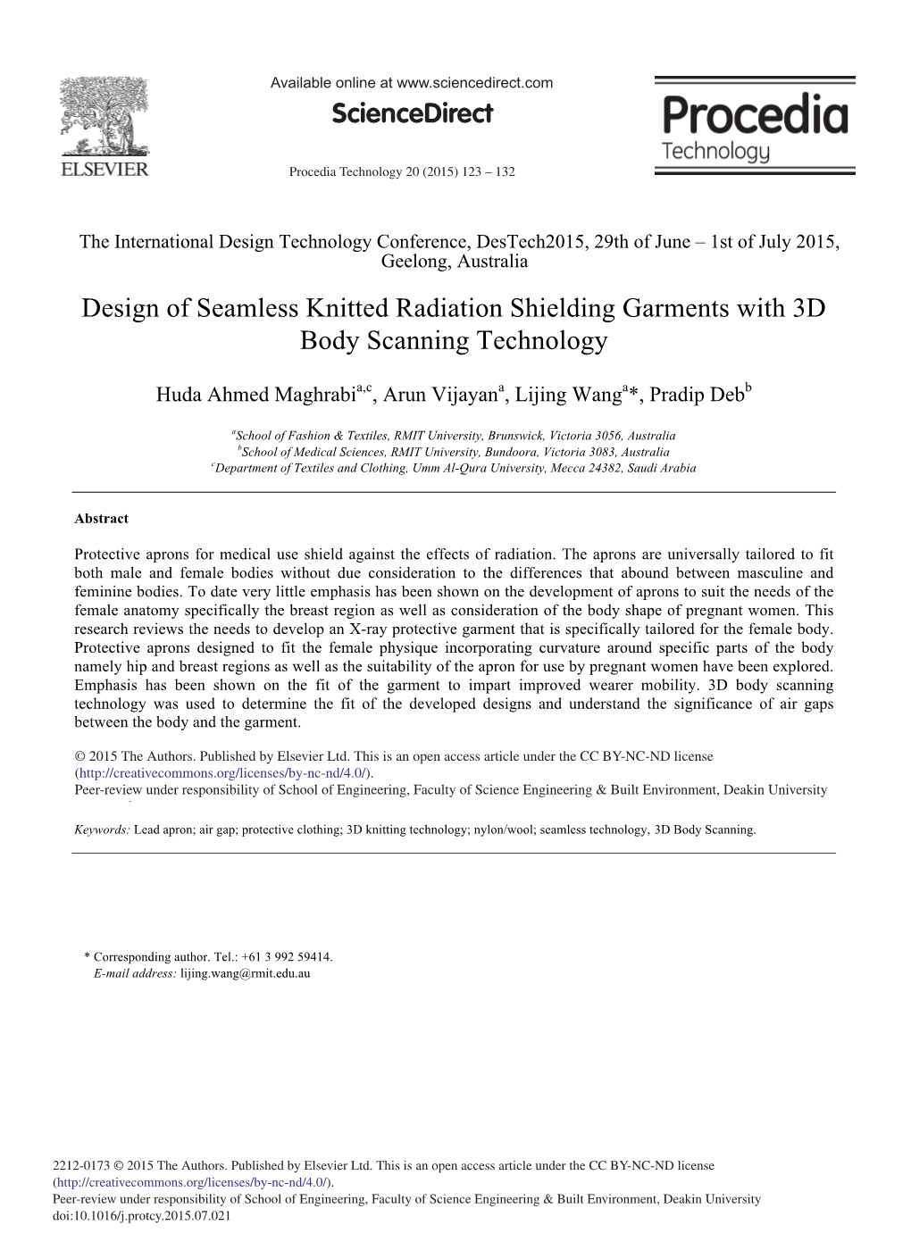 Design of Seamless Knitted Radiation Shielding Garments with 3D Body Scanning Technology