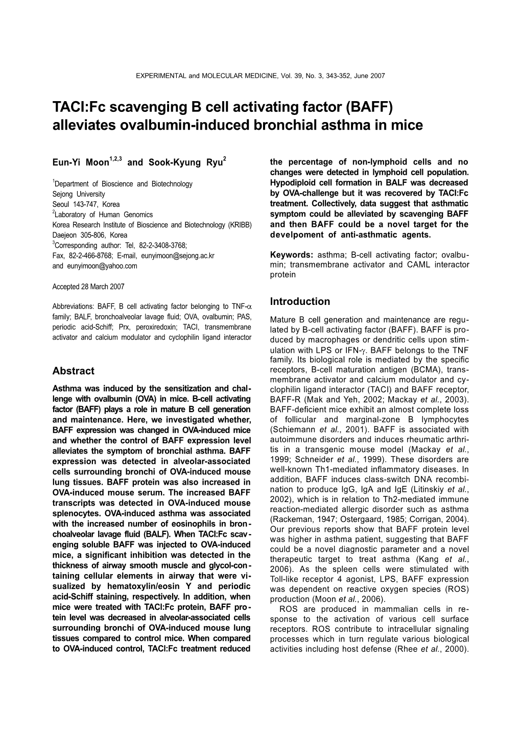 TACI:Fc Scavenging B Cell Activating Factor (BAFF) Alleviates Ovalbumin-Induced Bronchial Asthma in Mice