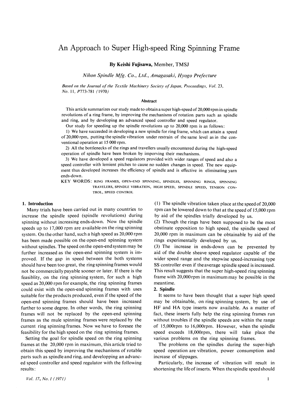 An Approach to Super High-Speed Ring Spinning Frame