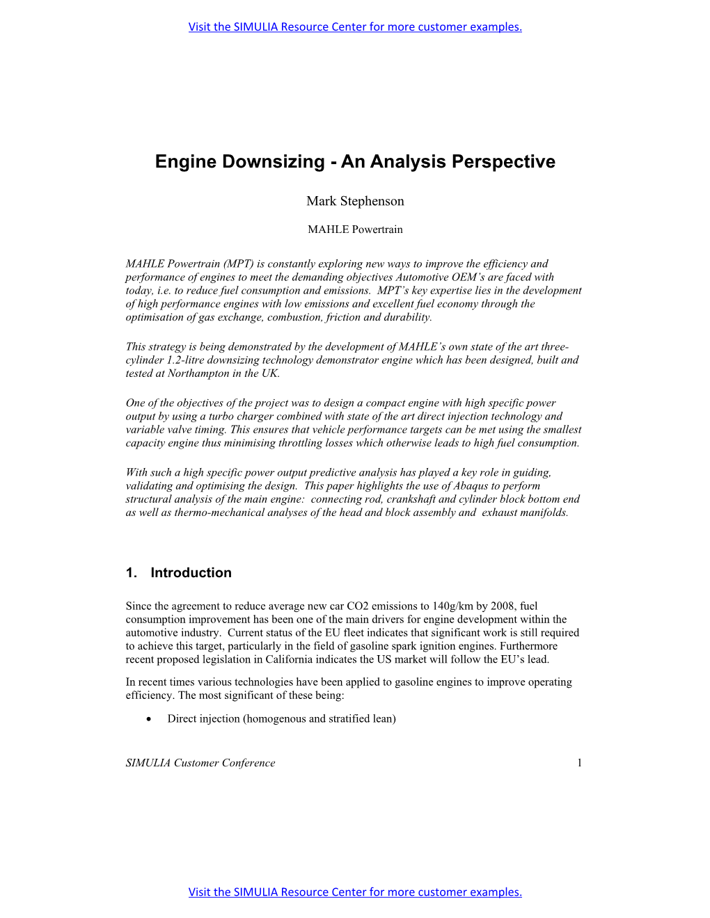 Engine Downsizing - an Analysis Perspective