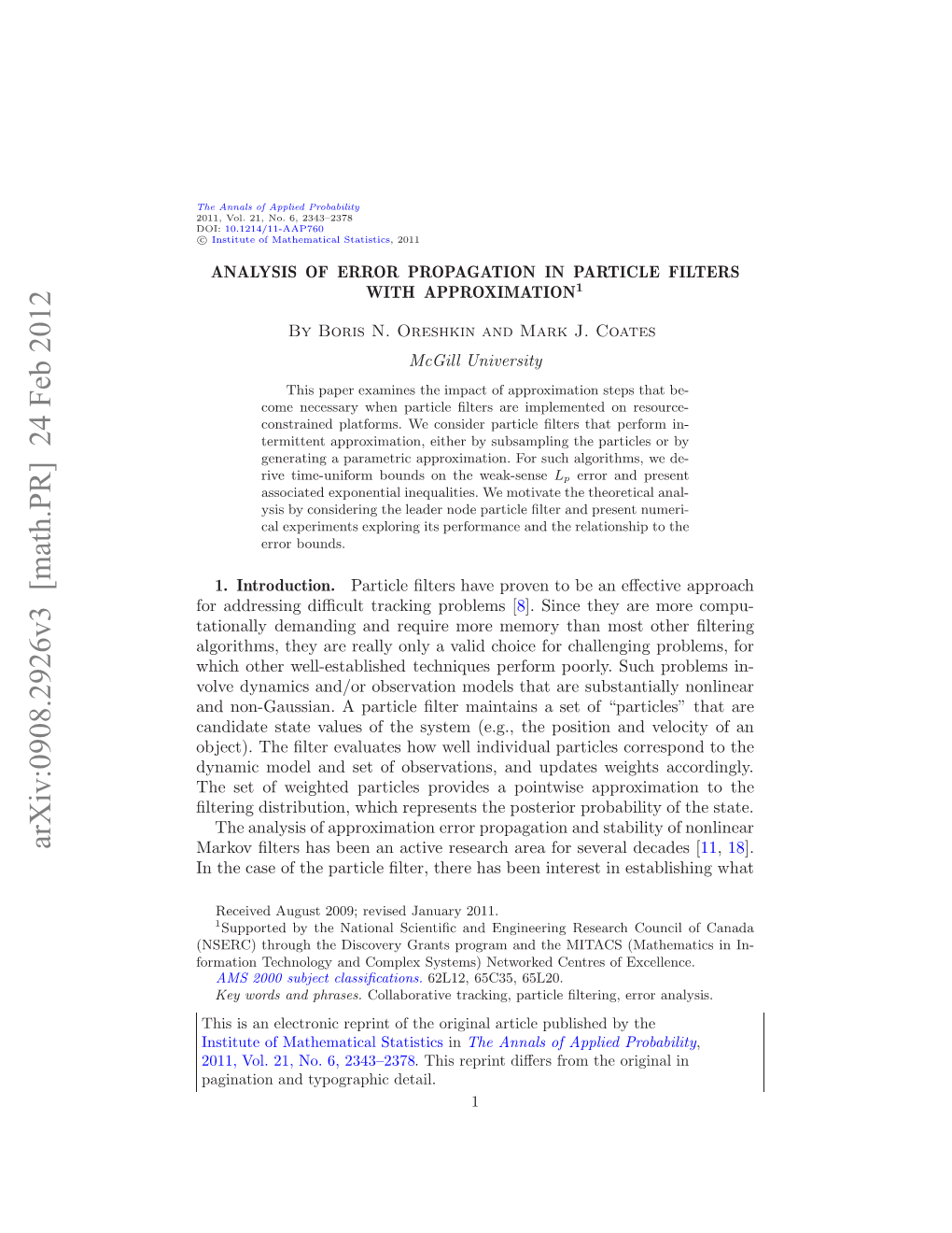 Analysis of Error Propagation in Particle Filters with Approximation