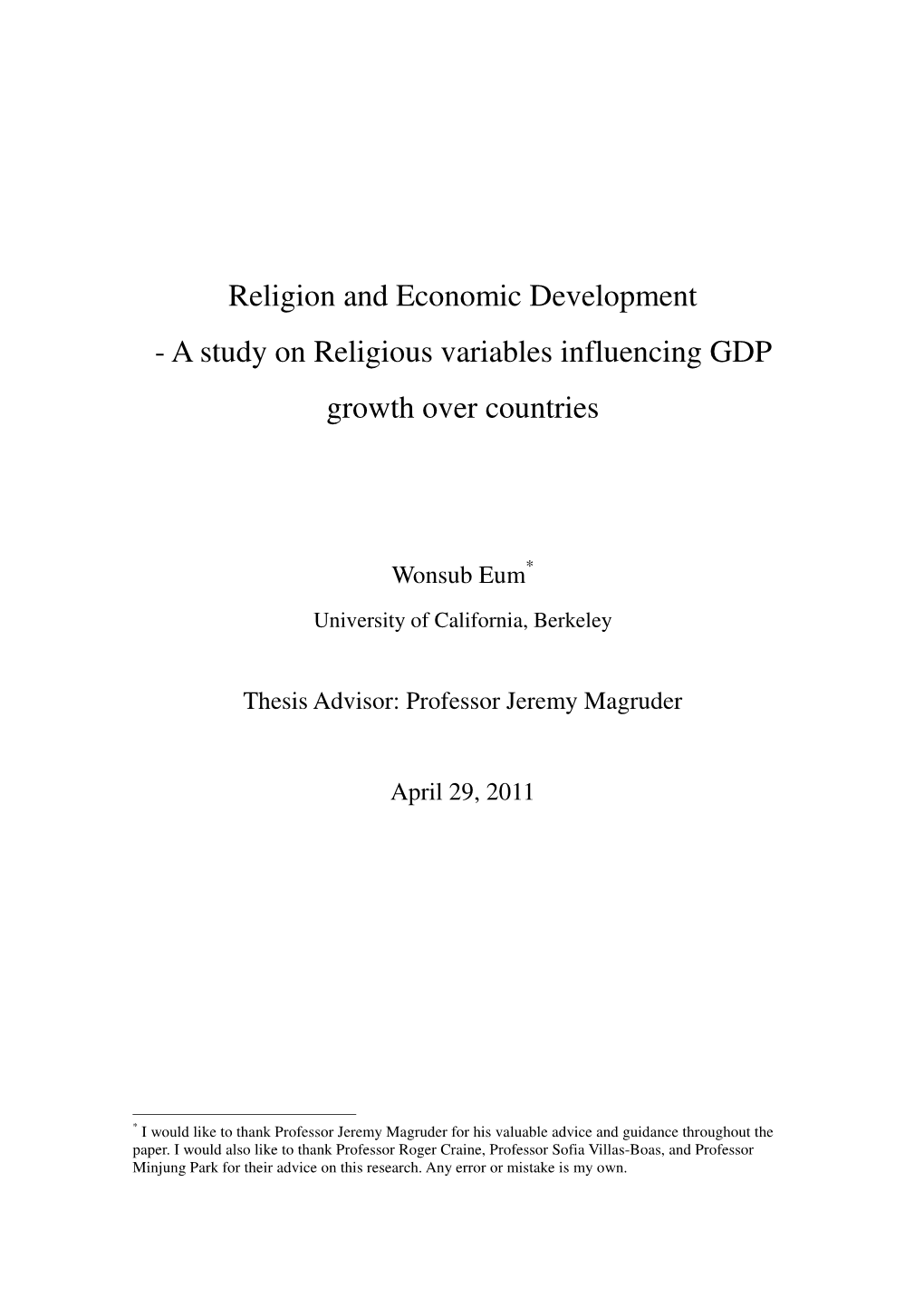 A Study on Religious Variables Influencing GDP Growth Over Countries