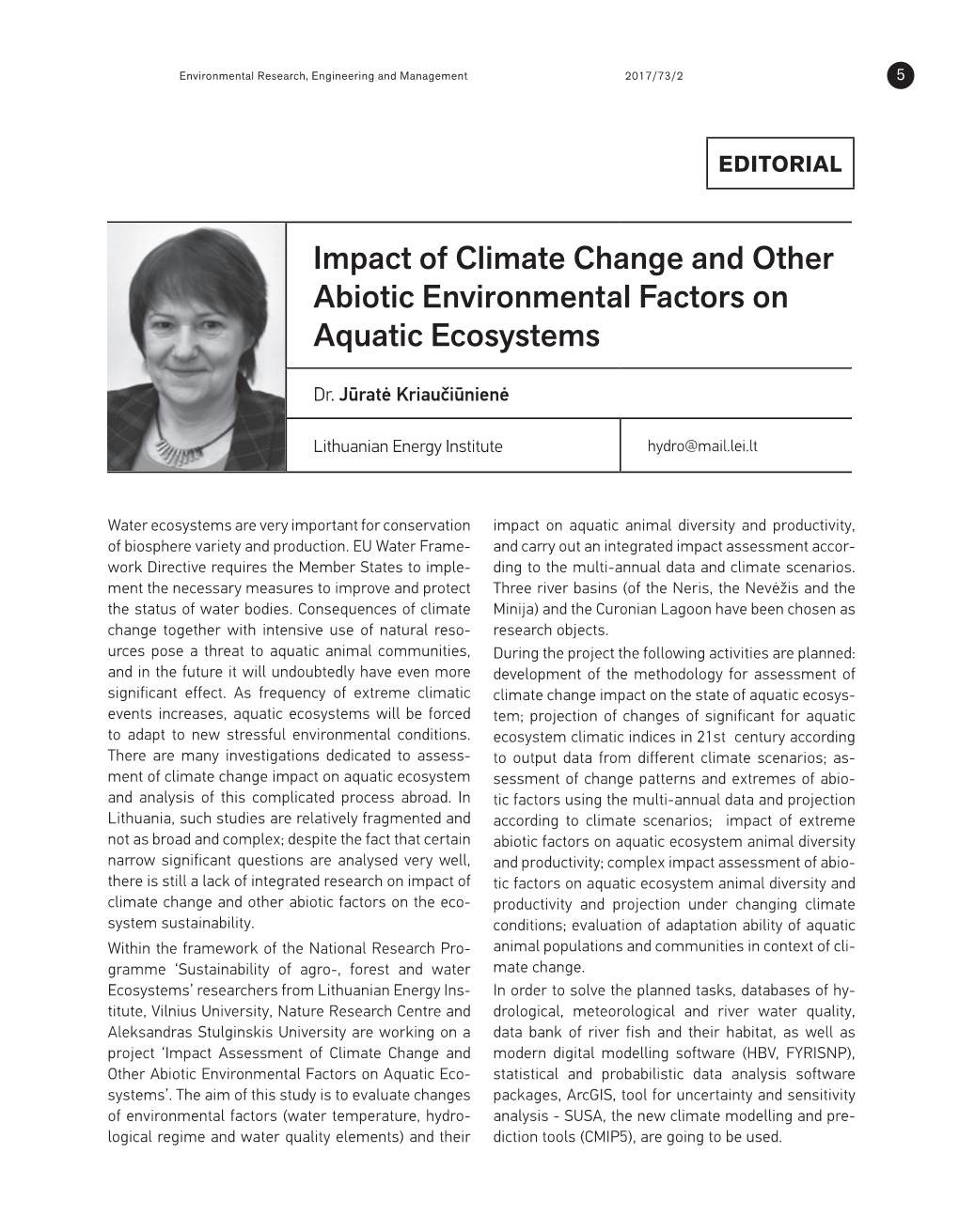 Impact of Climate Change and Other Abiotic Environmental Factors on Aquatic Ecosystems