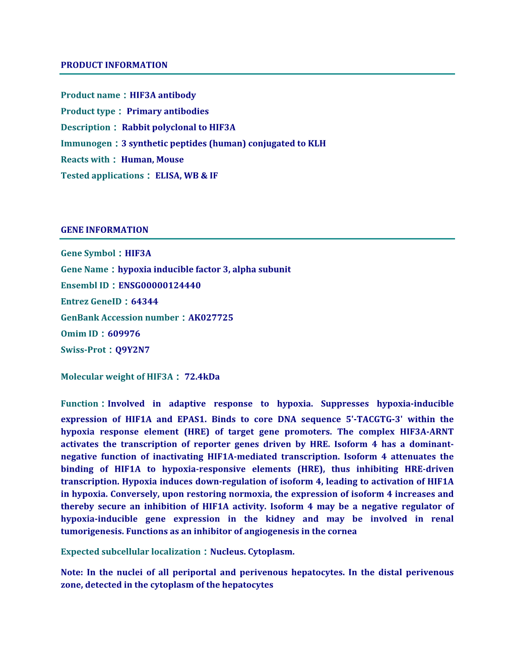 HIF3A Antibody Product Type