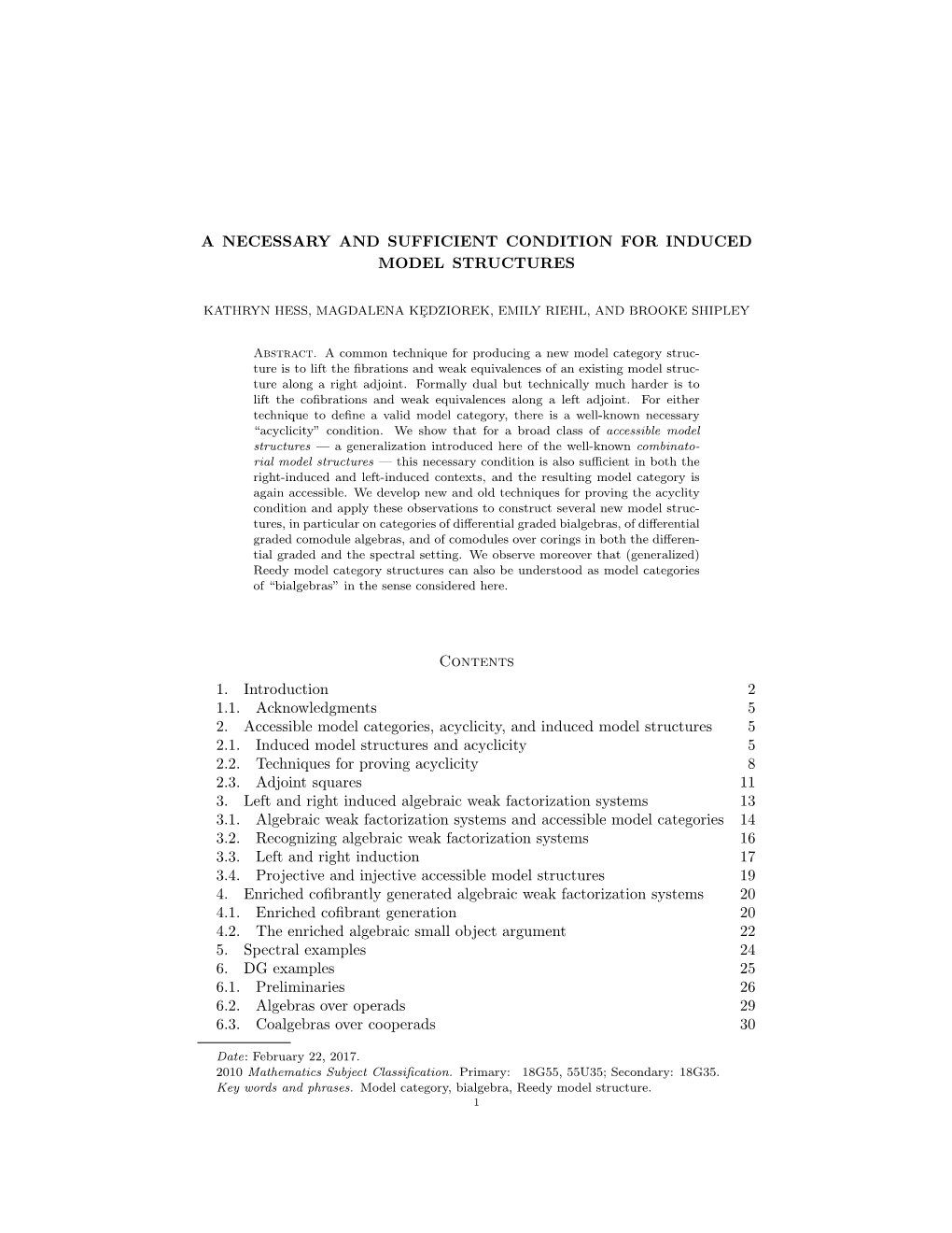 A Necessary and Sufficient Condition for Induced Model Structures