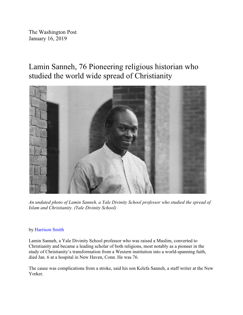 Lamin Sanneh, 76 Pioneering Religious Historian Who Studied the World Wide Spread of Christianity