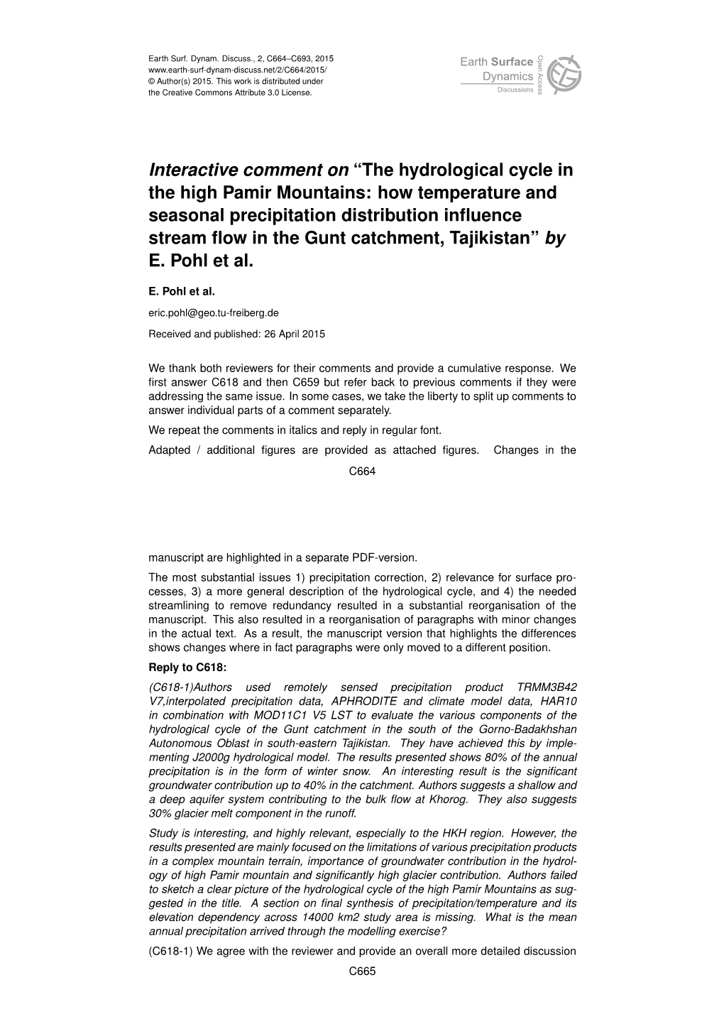 The Hydrological Cycle in the High Pamir