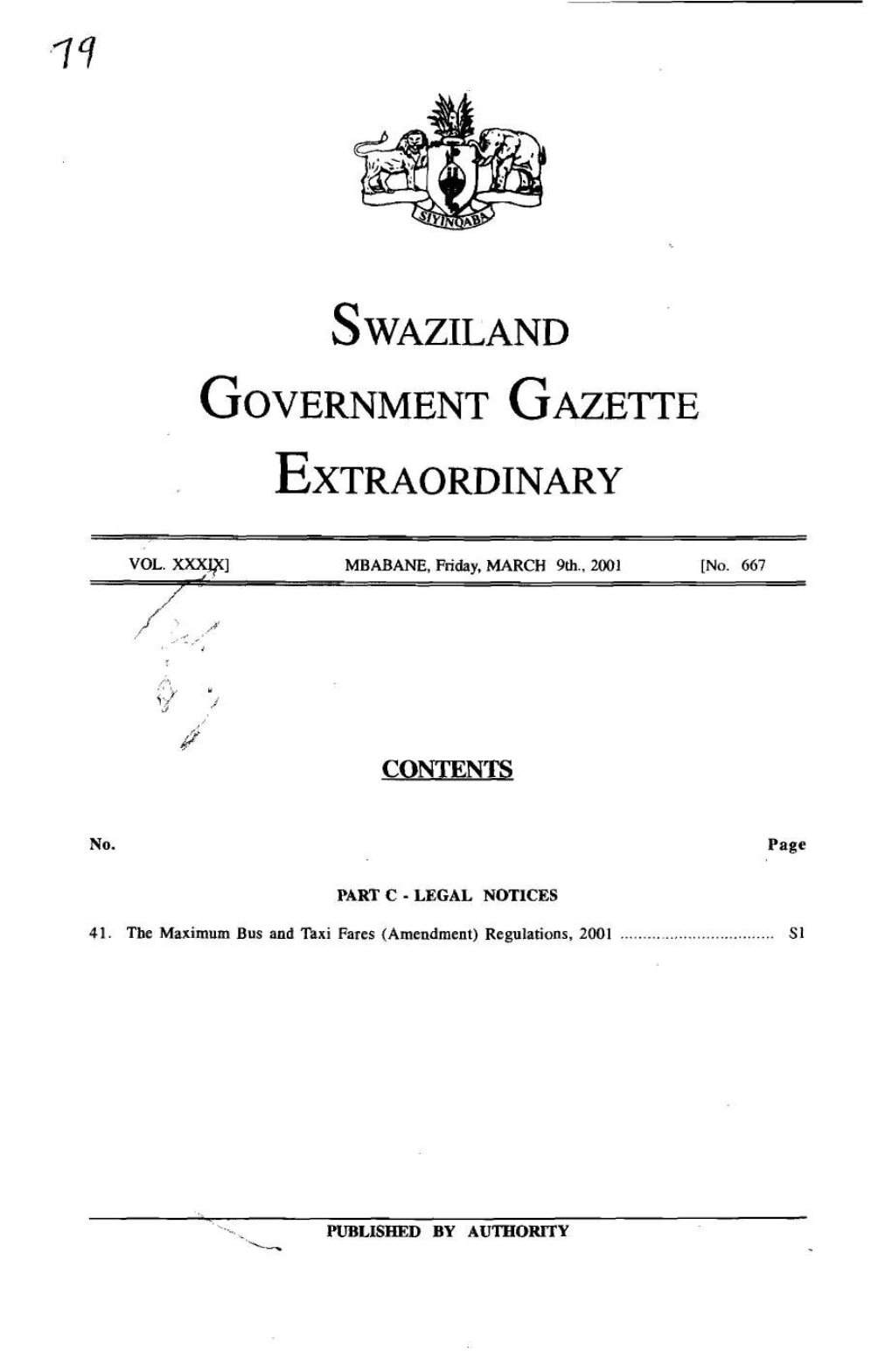 Swaziland Government Gazette Extraordinary