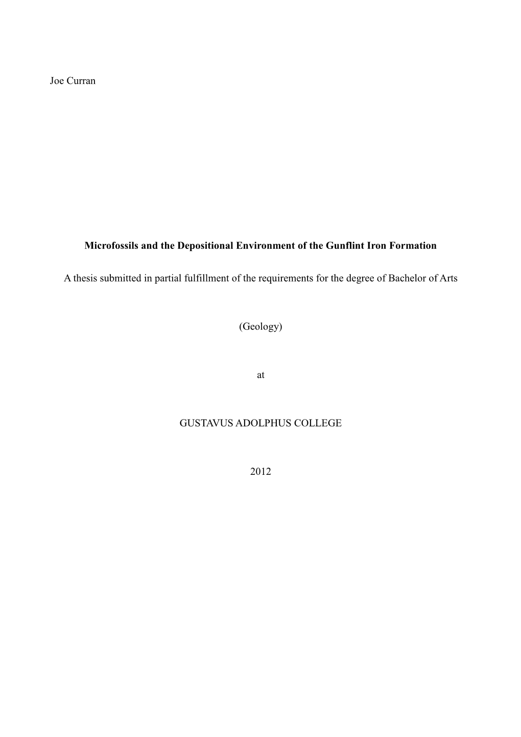 Joe Curran Microfossils and the Depositional Environment of The